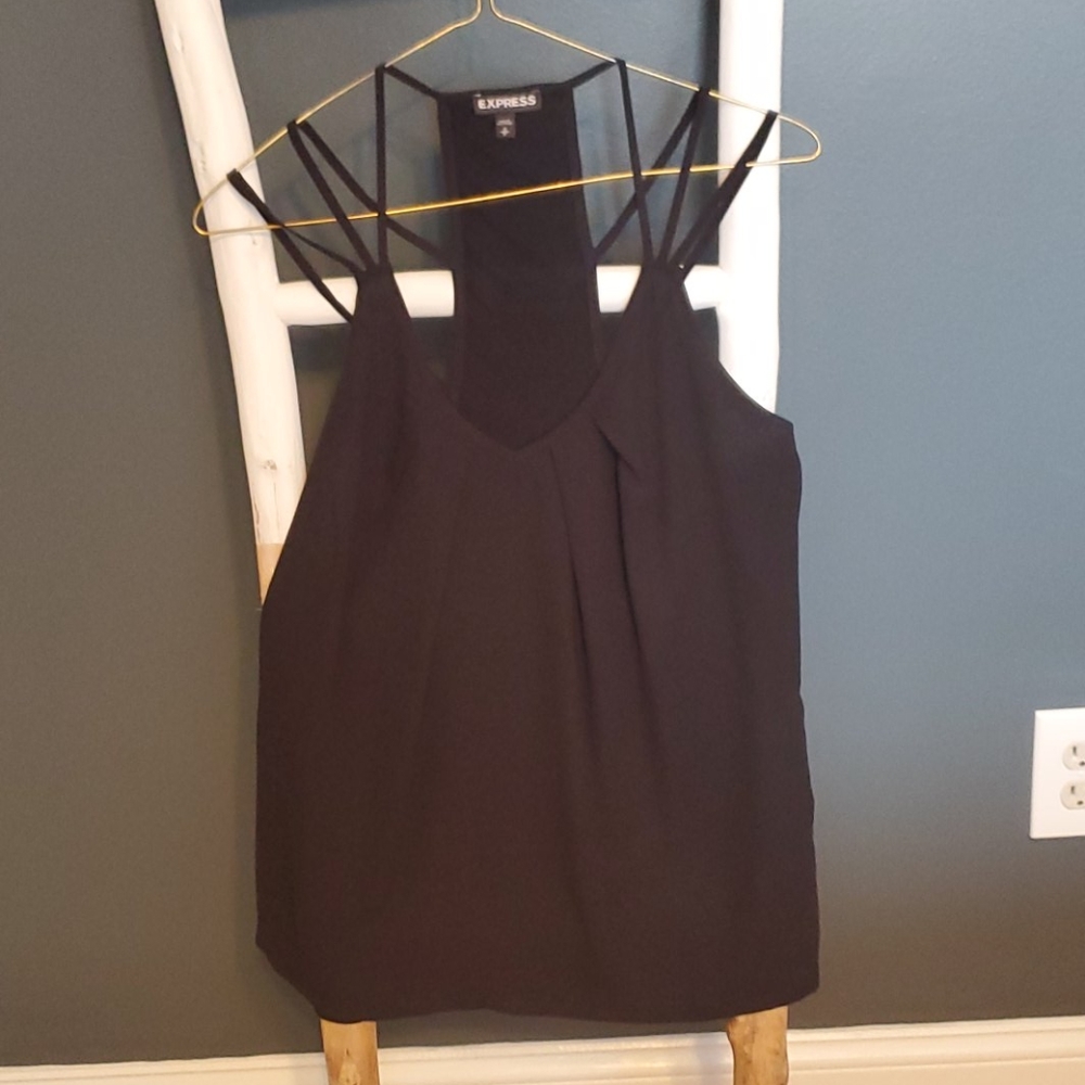 Express black pleated camisole top multi-strap neckline v-cut front Small